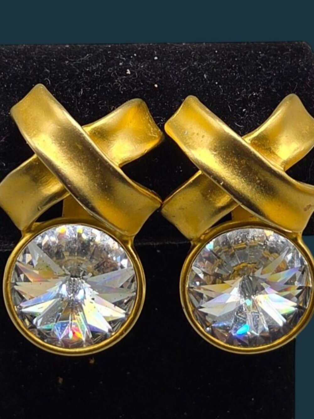 Vtg Norma Jean XO Faceted Rivoli Crystal Clip On Earrings Runway Style 1980s - Picture 9 of 12